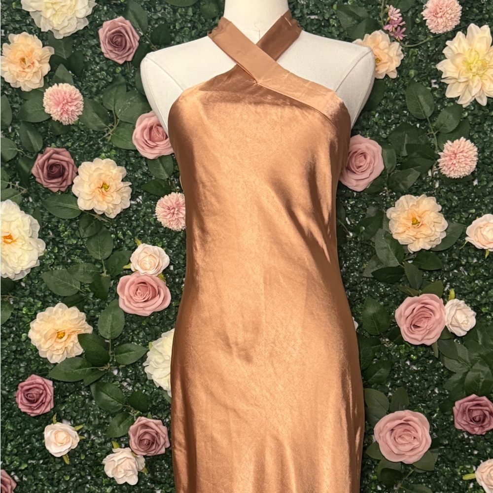 Petal & Pup Strapless Bronze Halter Dress
